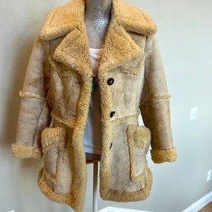 Vintage blonde Shearling Sherpa fur Jacket Coat Carla New York 6 8 Small Medium